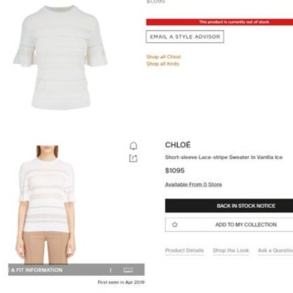CHLOÉ Vanilla Ice Lace Knit T-Shirt S $1095 NWT - Picture 6 of 7
